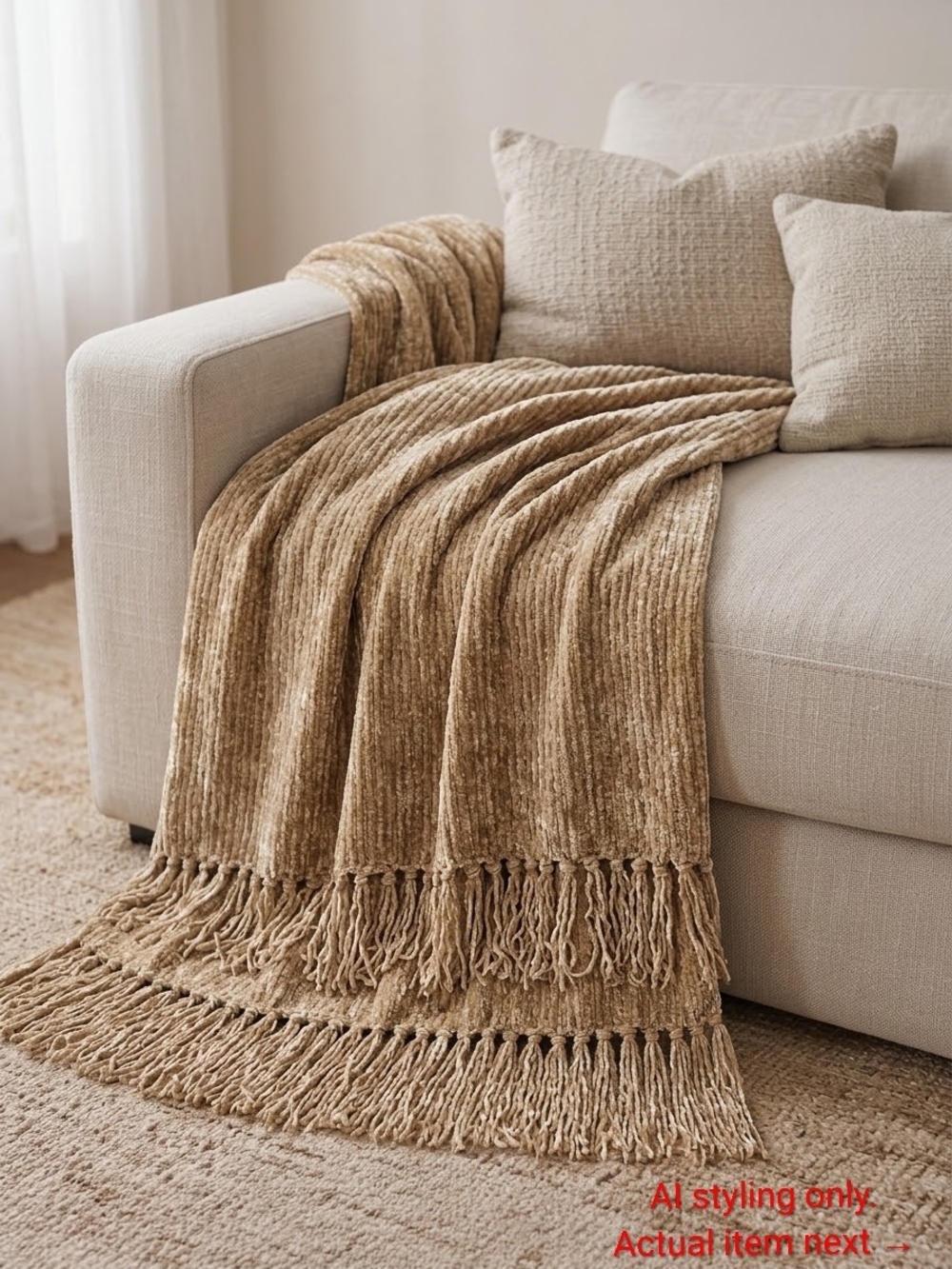 Throw Blanket for Couch, 50"x60", Beige 100% Rayon